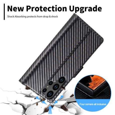 Чехол-книжка LCIMEEKE Carbon Fiber для Samsung Galaxy S25 Ultra 5G - Black