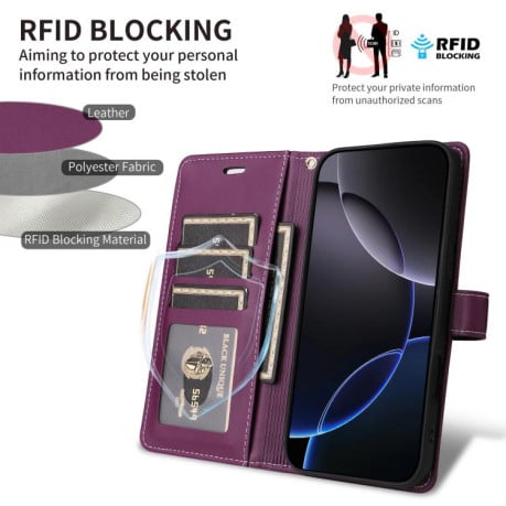 Чехол-книжка Six Card Slots Buckle Leather with Lanyard на Realme C75 - фиолетовый
