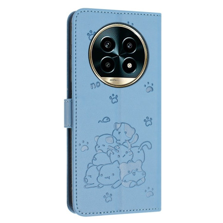 Чехол-книжка Embossed Kitten Phone Leather Case with Lanyard для Realme 13 Pro 5G - синий