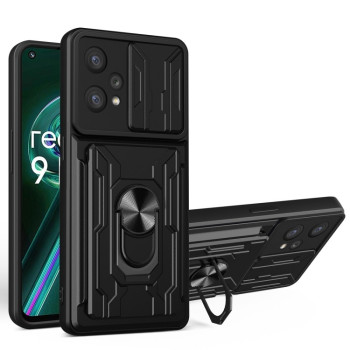 Противоударный чехол Sliding Camshield Card для Realme 9 Pro Plus - черный