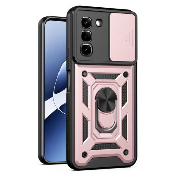 Чехол со шторкой на камеру Sliding Camshield и подставкой на Infinix Hot 70 5G — розовое золото
