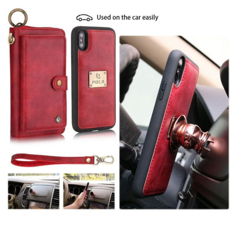 Кожаный чехол- клатч Pola на iPhone XS Max - красный