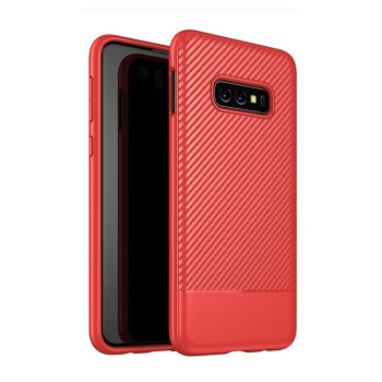Противоударный чехол Carbon Fiber Texture Lewei Series на Samsung Galaxy S10e-красный