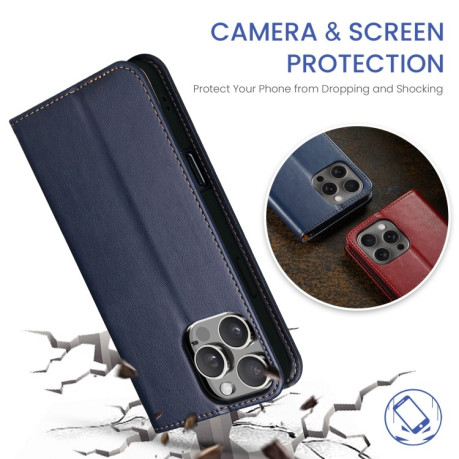Шкіряний чохол-книжка Fierre Shann Genuine leather для iPhone 16 Pro - синій