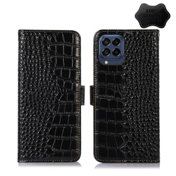 Кожаный чехол-книжка Crocodile Top Layer для Samsung Galaxy M53 5G - черный