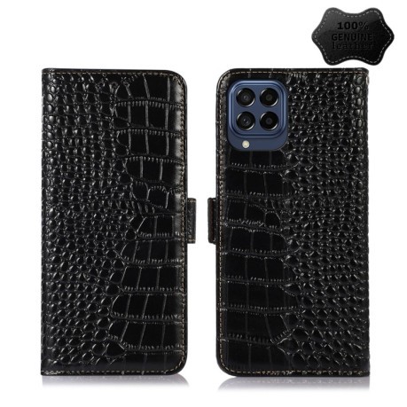 Шкіряний чохол-книжка Crocodile Top Layer для Samsung Galaxy M53 5G - чорний
