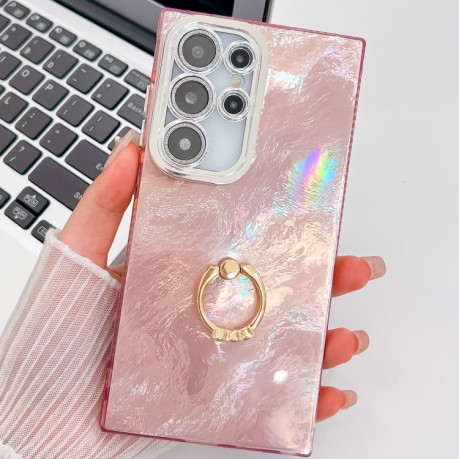 Протиударний чохол Plating Glitter Texture Ring Holder  для Samsung Galaxy S25 Ultra 5G - Pink Tinfoil Texture