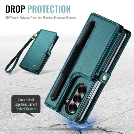 Чехол-книжка CaseMe C22 Card Slots Holder RFID Anti-theft для Samsung Galaxy Fold 7 - зеленый