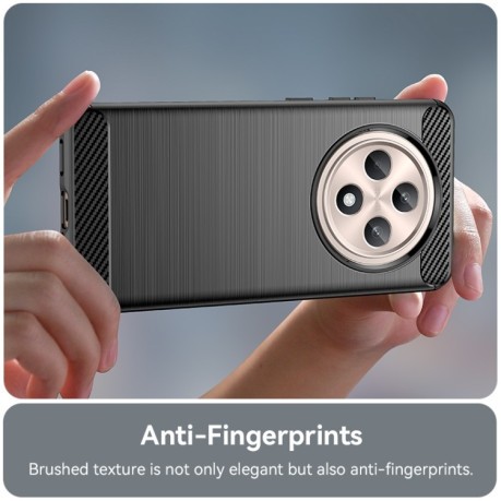 Противоударный чехол Brushed Texture Carbon Fiber на OPPO Reno12 F/12FS - черный