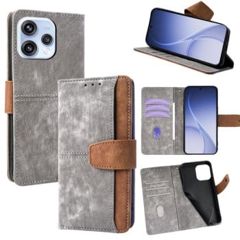 Чохол-книжка Color Stitching Skin Feel із захистом від сканування RFID та магнітним хлястиком для OPPO Reno15 5G Global — сірий