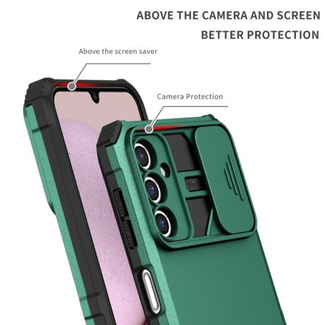 Противоударный чехол Stereoscopic Holder Sliding для Samsung Galaxy A14 5G - зеленый