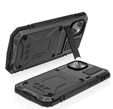 Противоударный металлический влагозащитный чехол R-JUST Dustproof на iPhone 14/13 - черный