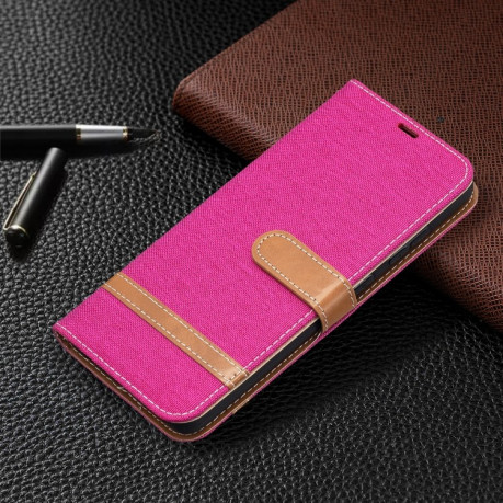Чохол-книжка Color Matching Denim Texture на Samsung Galaxy A52/A52s - пурпурно-червоний