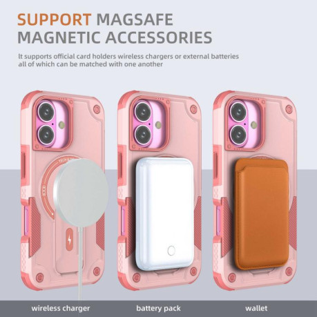 Противоударный чехол MagSafe Holder Armor PC Hybrid для iPhone 17 - розовый