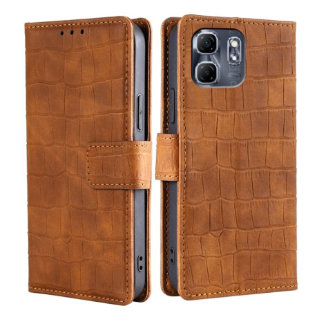 Чехол-книжка Skin Feel Crocodile Texture для Infinix Hot 50i 4G - коричневый