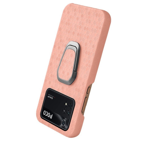 Противоударный чехол Honeycomb Ring Holder для Xiaomi Poco M4 Pro 4G - розовый