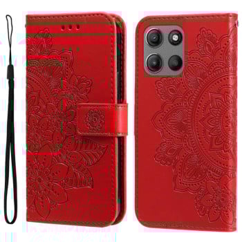 Чехол-книжка 7-petal Flowers Embossing для Motorola Moto G15 / G15 Power - красный