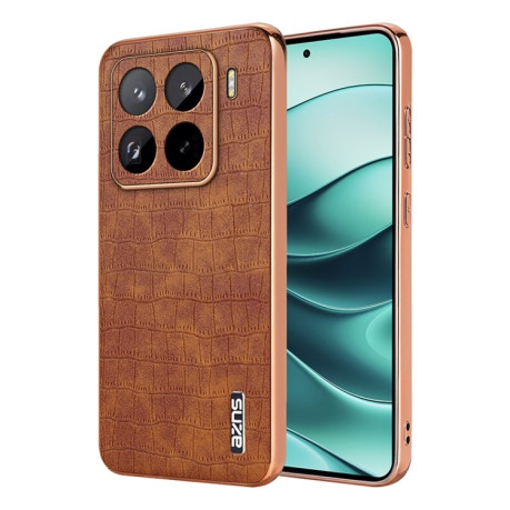 Чохол AZNS Electroplated Frame Crocodile Texture на Xiaomi 15 Pro - коричневий