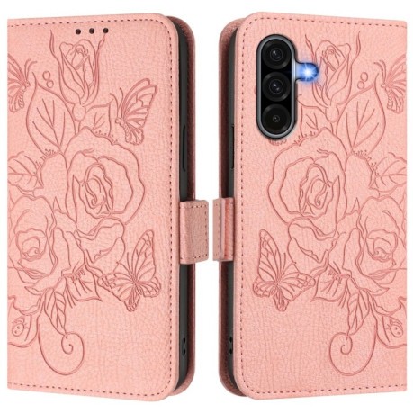 Чехол-книжка Embossed Rose RFID Anti-theft Leather для Samsung Galaxy A56 5G - розовый