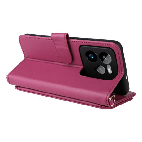 Чехол-книжка Multifunctional 6-Card Slots Leather на Realme GT 7 Pro - пурпурно-красный