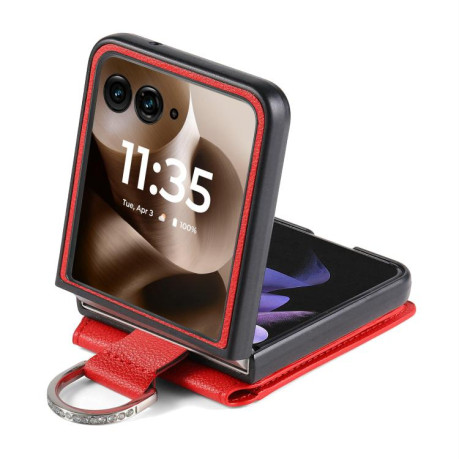 Противоударний чехол Litchi Texture Leather Ring Wallet на Motorola Razr 60 Ultra - червоний