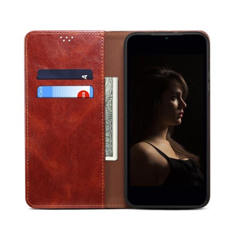Чехол-книжка Simple Wax Crazy Horse для Samsung Galaxy F06 5G Global / M06 5G - коричневый