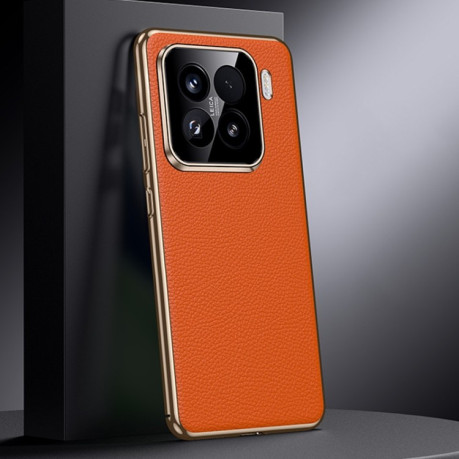 Чехол Genuine Leather для Xiaomi 15 Pro - оранжевый