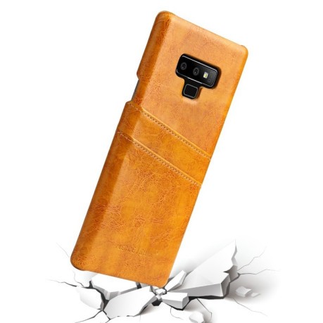 Кожаный чехол Fierre Shann Retro Oil Wax Texture на Samsung Galaxy Note9-желтый