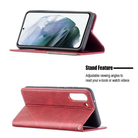 Чехол-книжка Rhombus Texture на Samsung Galaxy S21 FE - красный