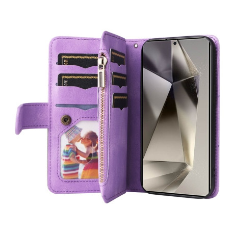 Чехол-книжка Dual-color 9 Card Slots Zipper Wallet Leather для Samsung Galaxy S25 Ultra 5G - фиолетовый