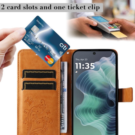 Чехол-книжка Embossed Butterfly для Motorola Moto G35 - желтый