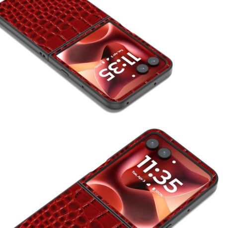 Противоударный чехол ABEEL Crocodile Texture Genuine Leather для Motorola Razr 60 Ultra - красный