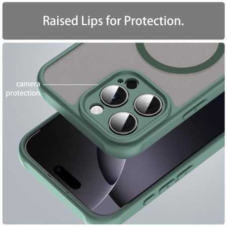 Противоударный чехол Fan Dun Series TPU Hybrid PC Frosted Magsafe для  iPhone 16e - зеленый