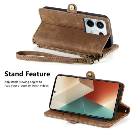 Чохол-книжка Geometric Zipper Wallet Side Buckle Leather для Redmi Note 13 Pro 4G / POCO M6 Pro 4G  - коричневий