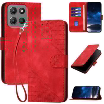Чехол-книжка Grid Stitching Leather Phone Case with Lanyard для для Motorola Moto G15 - красный