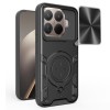 Чехол со шторкой камеры CD фактурой и подставкой для Xiaomi 15T Pro 5G — чёрный