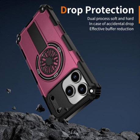 Противоударный чехол Shockproof Kickstand Metallic Shaft MagSafe на iPhone 17 Pro - фиолетовый