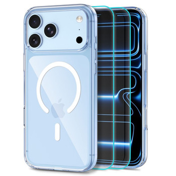 Чехол с комплектом стекла Tech-Protect FlexAir Hybrid MagSafe + Tech-Protect Glass Fit+ 2-Pack Tempered Glass на iPhone 18 Pro/17 Pro — прозрачный