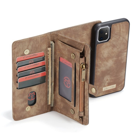Кожаный чехол- кошелек CaseMe-008 на iPhone 11-коричневый