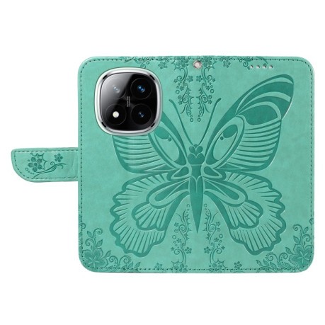 Чехол-книжка Swallowtail Butterfly Embossed Leather для Xiaomi Redmi Note 14 Pro / 14 Pro+ 5G - зеленый