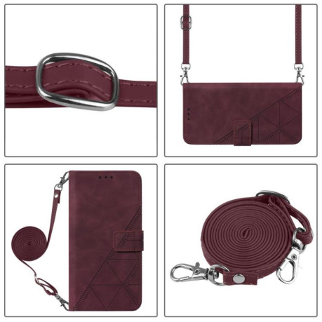 Чехол-книжка Crossbody 3D Embossed Flip Leather на Xiaomi Poco M7 Pro 5G - винно-красный
