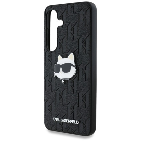 Оригинальный чехол Karl Lagerfeld Leather Monogram Pin Logo Choupette Head для Samsung Galaxy S25 - Black