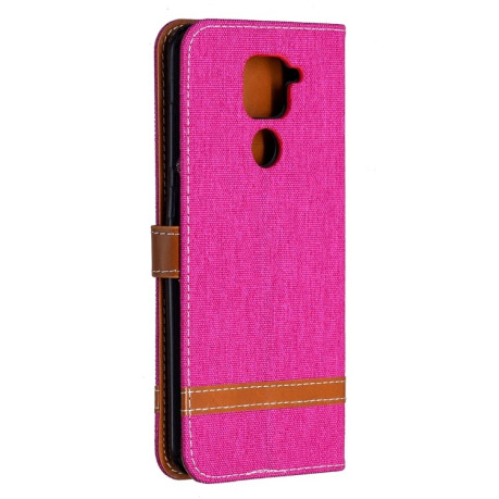 Чехол-книжка Color Matching Denim Texture на Xiaomi Redmi Note 9 - пурпурно-красный