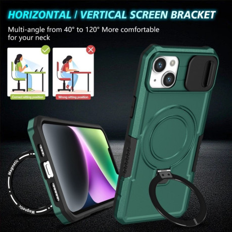 Противоударный чехол Sliding Camshield Magsafe Holder для iPhone 15 - зеленый