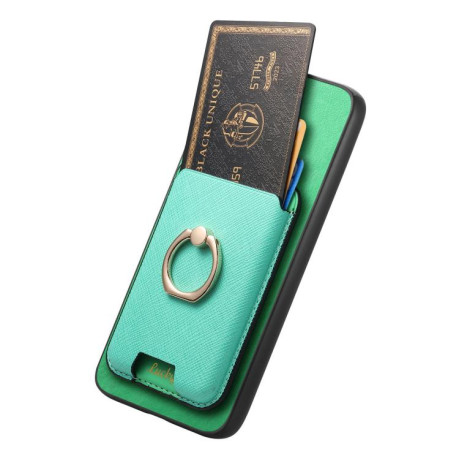 Чохол Retro Cross Leather Ring Vertical Insert Card Bag MagSafe для Motorola Moto G35 5G - зелений