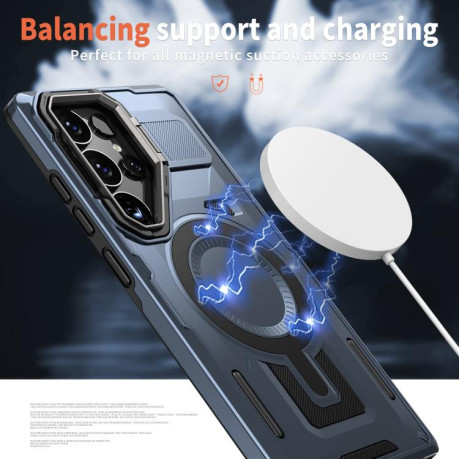 Противоударный чехол Shield Frame Holder MagSafe для  Samsung Galaxy S25+ 5G - синий