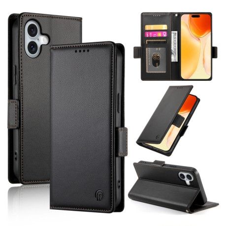 Чехол-книжка Side Buckle Magnetic Frosted Leather для iPhone 16 Plus - черный