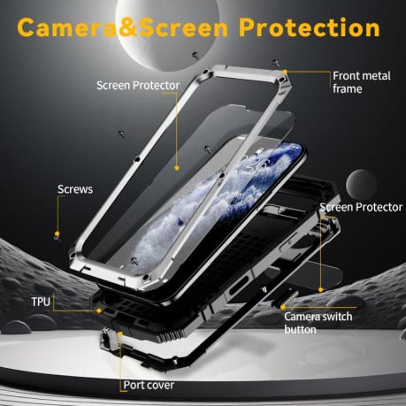 Протиударний чохол R-JUST Metal + Silicone + Tempered Glass Life Waterproof на iPhone Air - сріблястий