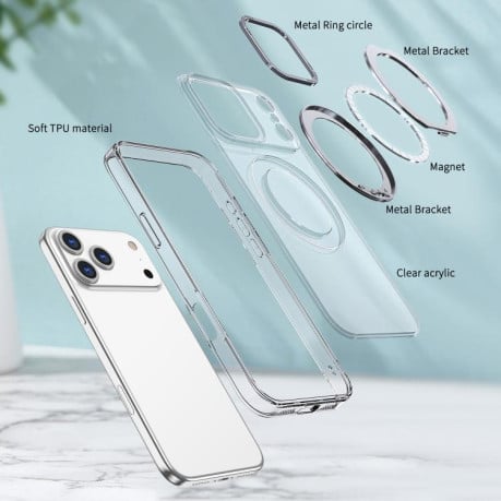 Чехол kalebol с MagSafe и подставкой 360 Metal Ring Holder на iPhone 17 Pro - прозрачный