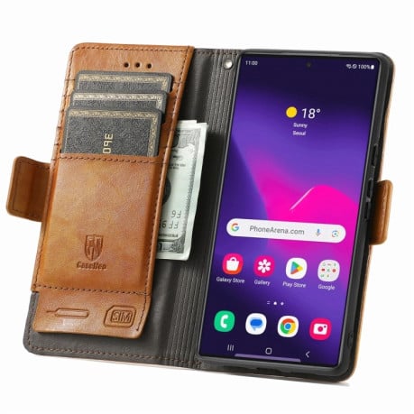 Чехол-книжка CaseNeo Splicing Dual Magnetic Buckle Leather для Samsung Galaxy S24 Ultra 5G - хаки